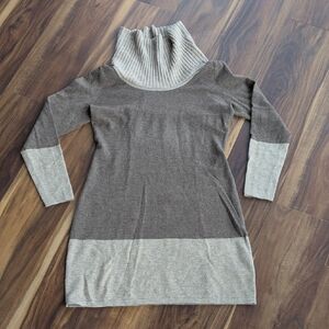 Athleta Brown and Cream Cowl Neck Sweater Dress